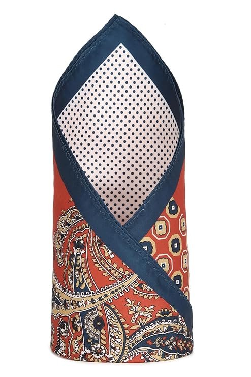 Home 12 Sharp look! Van Heusen men's red pocket square. Polyester blend, multi-print, casual style. Free size. Elevate your outfit effortlessly.